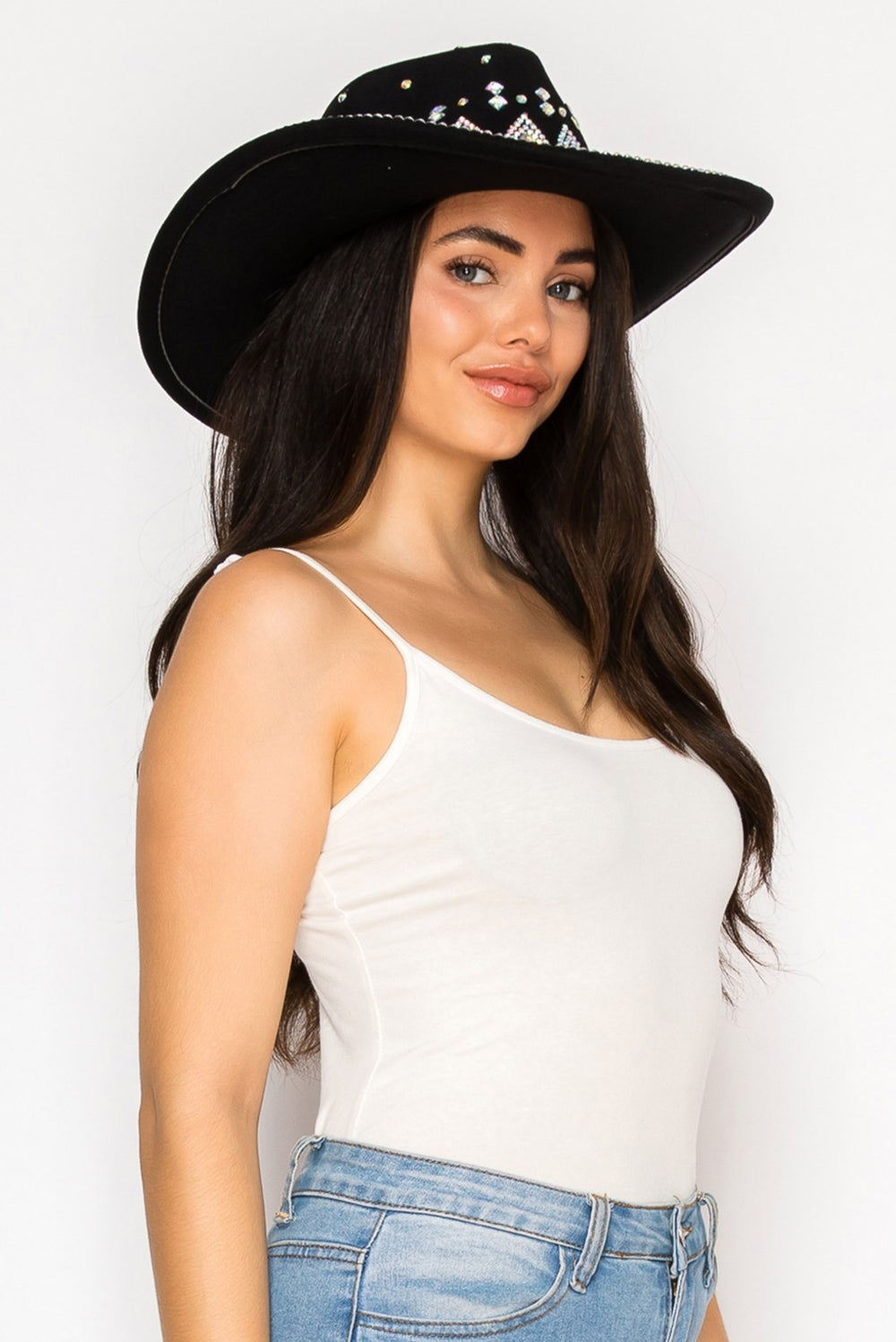 Sofia Sombrero Style Cowboy Hat with Crystal and Pearl Accents