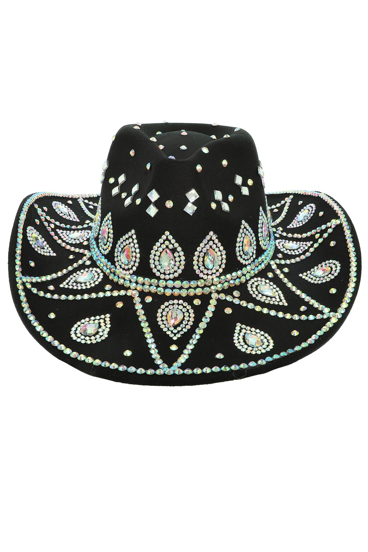 Sofia Sombrero Style Cowboy Hat with Crystal and Pearl Accents | Black
