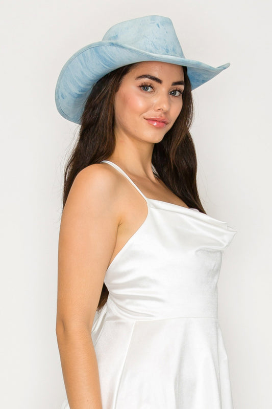 Alice Western Stitched Denim Cowboy Hat in Washed Fabric