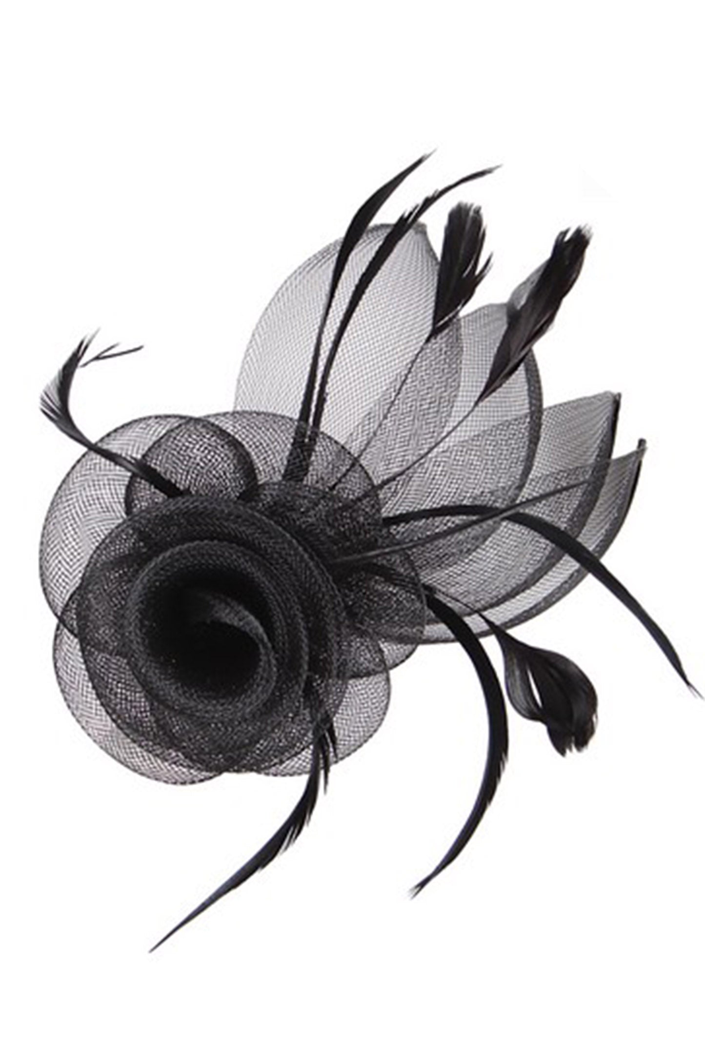 Lilly Flower & Leaves Mesh w/ Feathers Fascinator Clip | Black