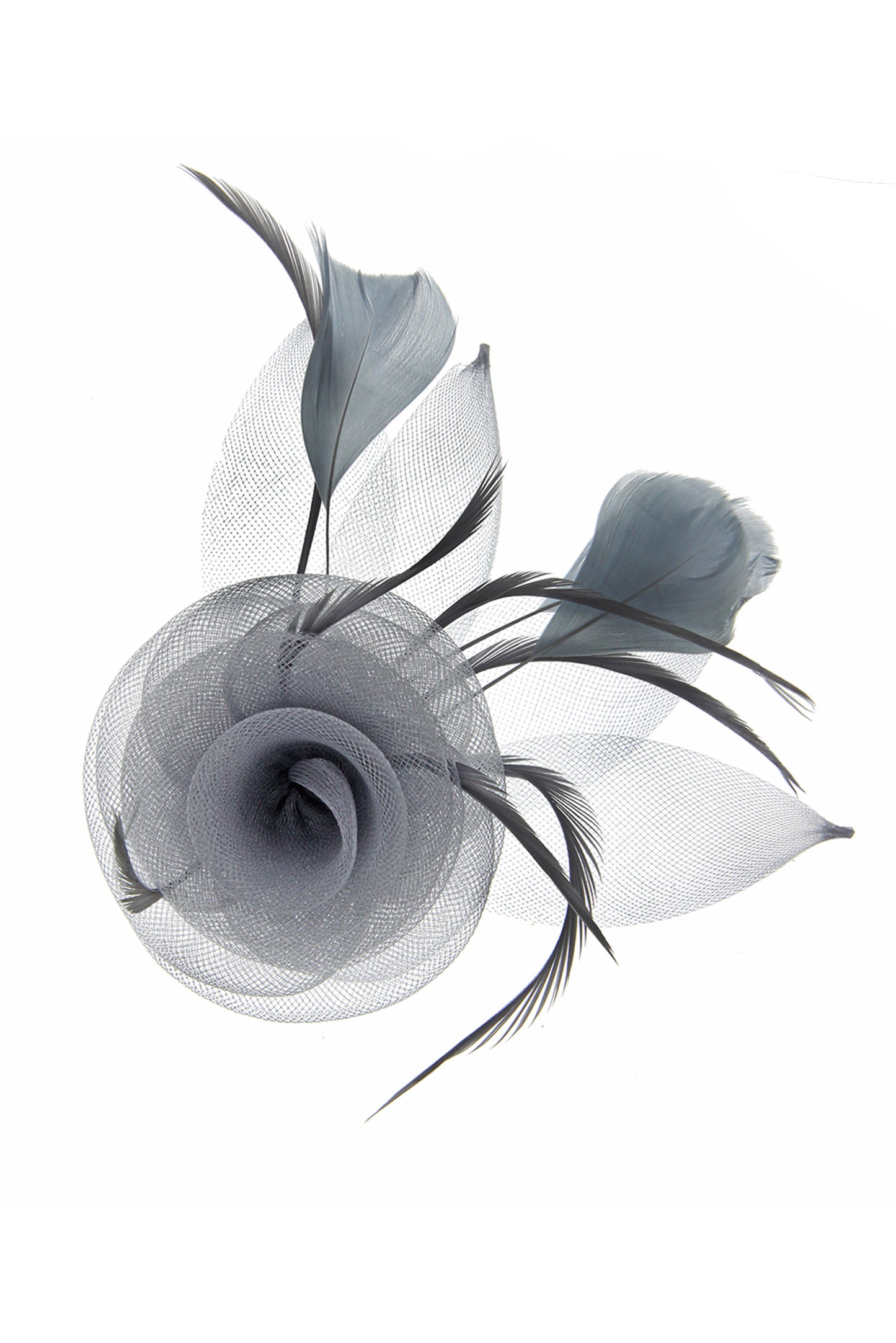 Lilly Flower & Leaves Mesh w/ Feathers Fascinator Clip | Grey