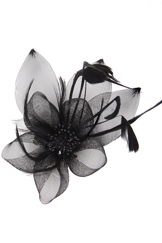 Hallie Organza Floral Mesh Fascinator | Black