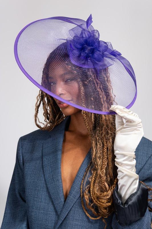 Esther Mesh Veil with Stain Trim Fascinator | Purple