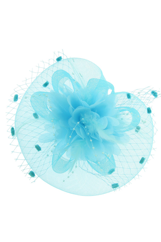 Lilly Organza Flower w/ Double Dotted Veil Mesh Fascinator | Aqua
