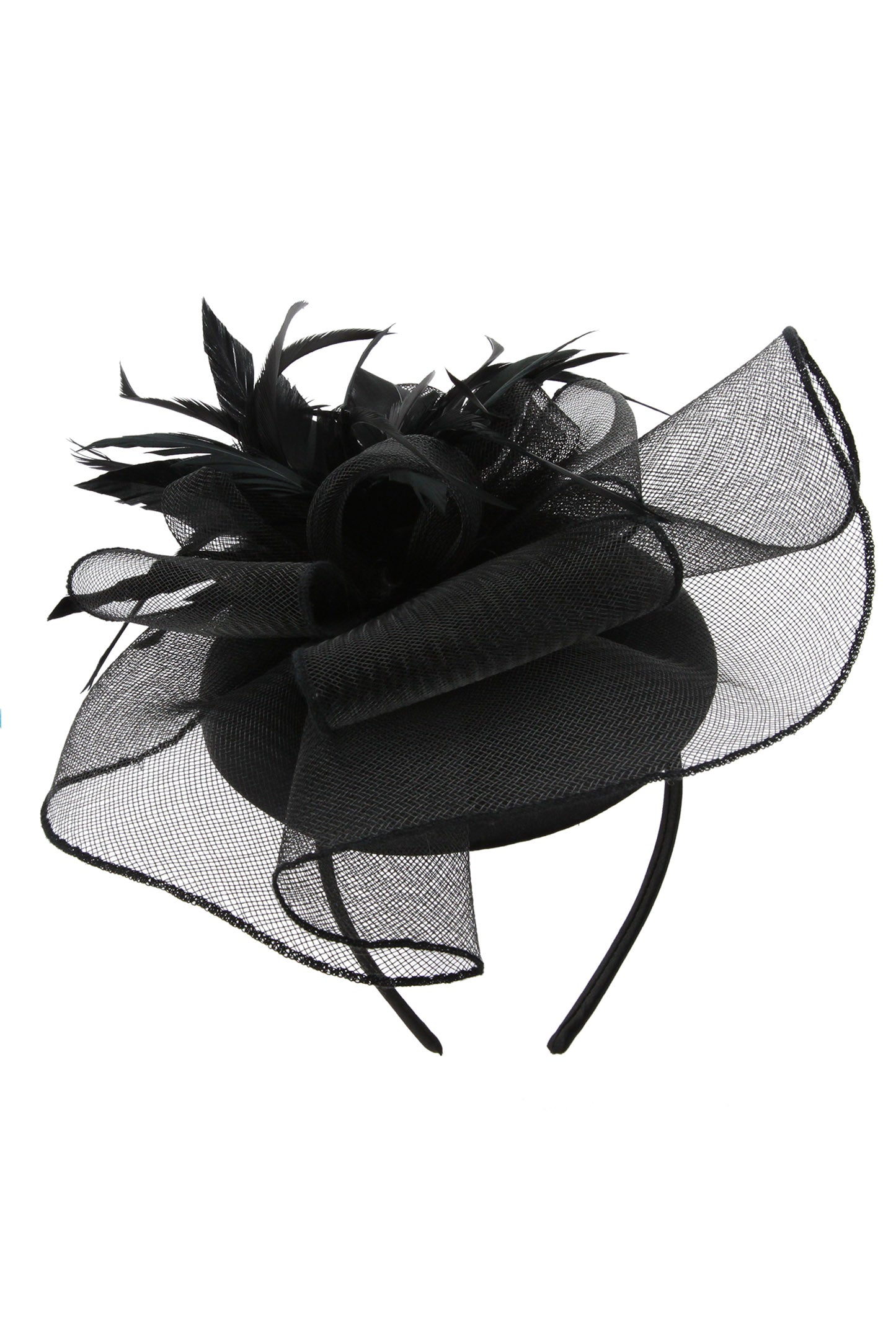 Gia Floral Mesh Wide Ribbon w/ Feathers Cap Fascinator | Black