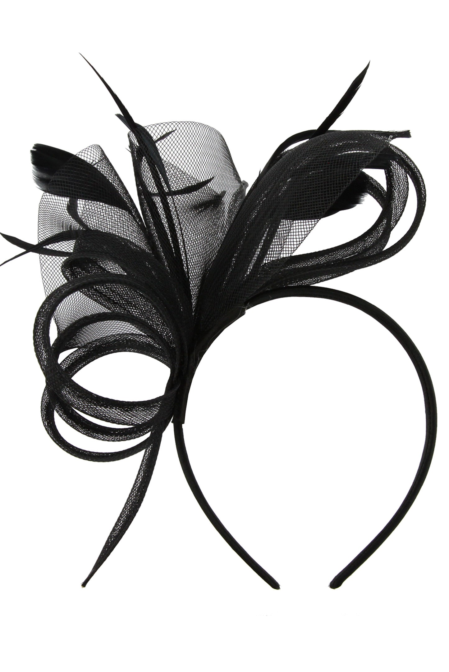 Maggie Fascinator Headband w/ Side Loops and Feathers | Black
