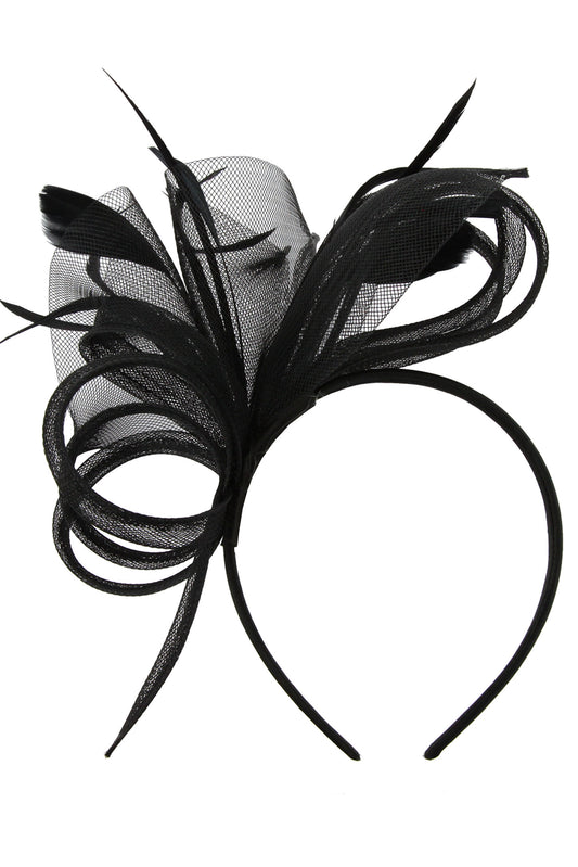 Maggie Fascinator Headband w/ Side Loops and Feathers | Black
