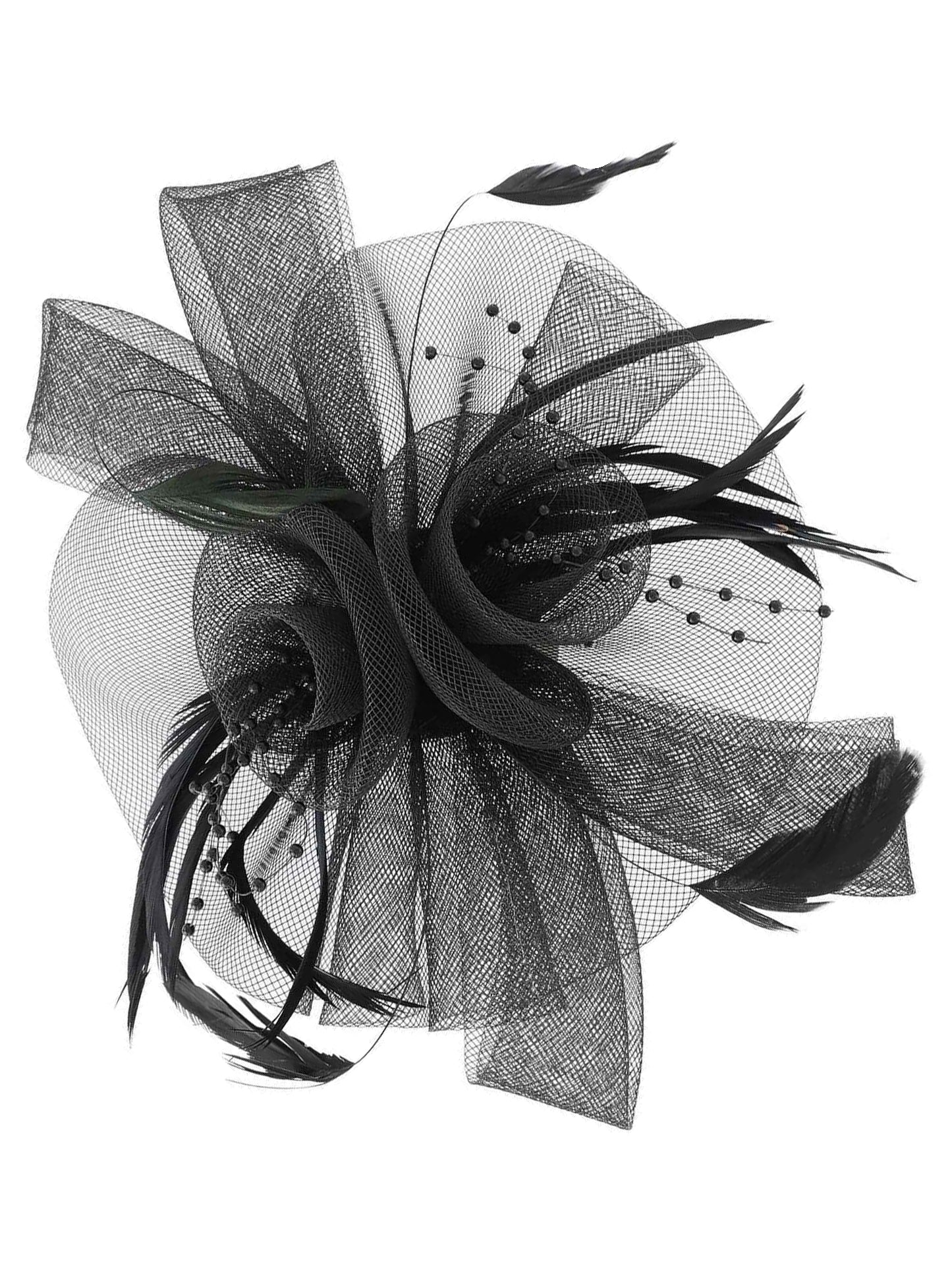 Vivian Feather & Double Floral Mesh Fascinator Headband/Clip