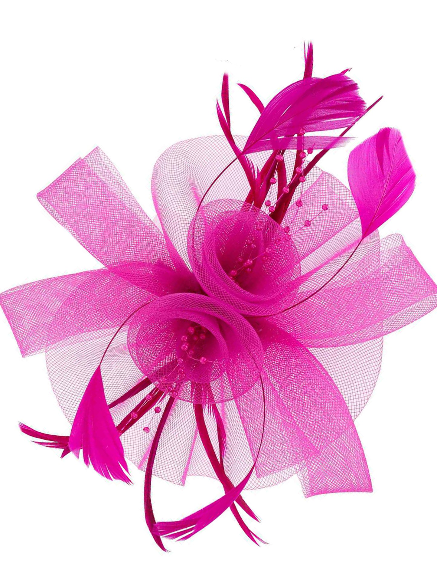 Vivian Feather & Double Floral Mesh Fascinator Headband/Clip