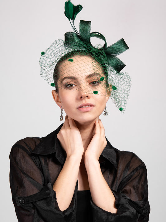 Isabella Veil Fashion Feather Fascinator | Green