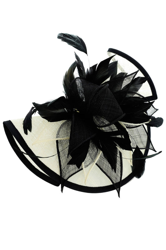 Sylvia Two Tone Folded Fascinator with Headband and Clip | Black