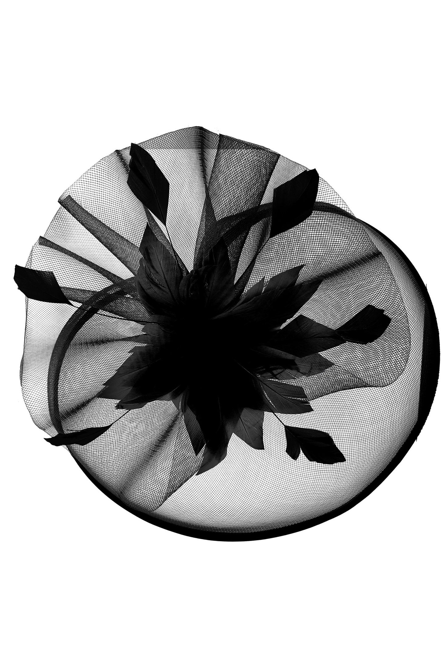 Clara Veiled Floral & Feather Mesh Fascinator w/ Headband & Clip | Black