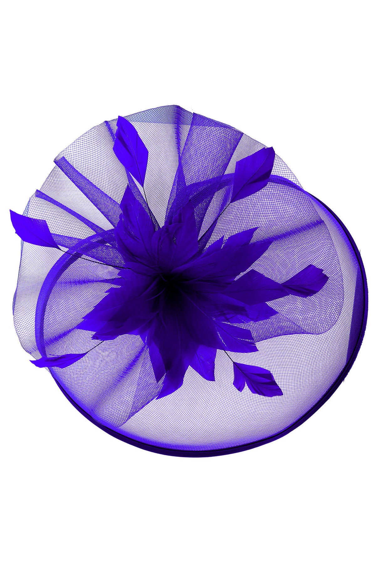 Clara Veiled Floral & Feather Mesh Fascinator w/ Headband & Clip | Purple