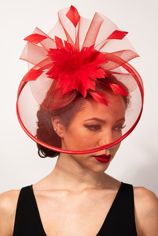 Clara Veiled Floral & Feather Mesh Fascinator w/ Headband & Clip