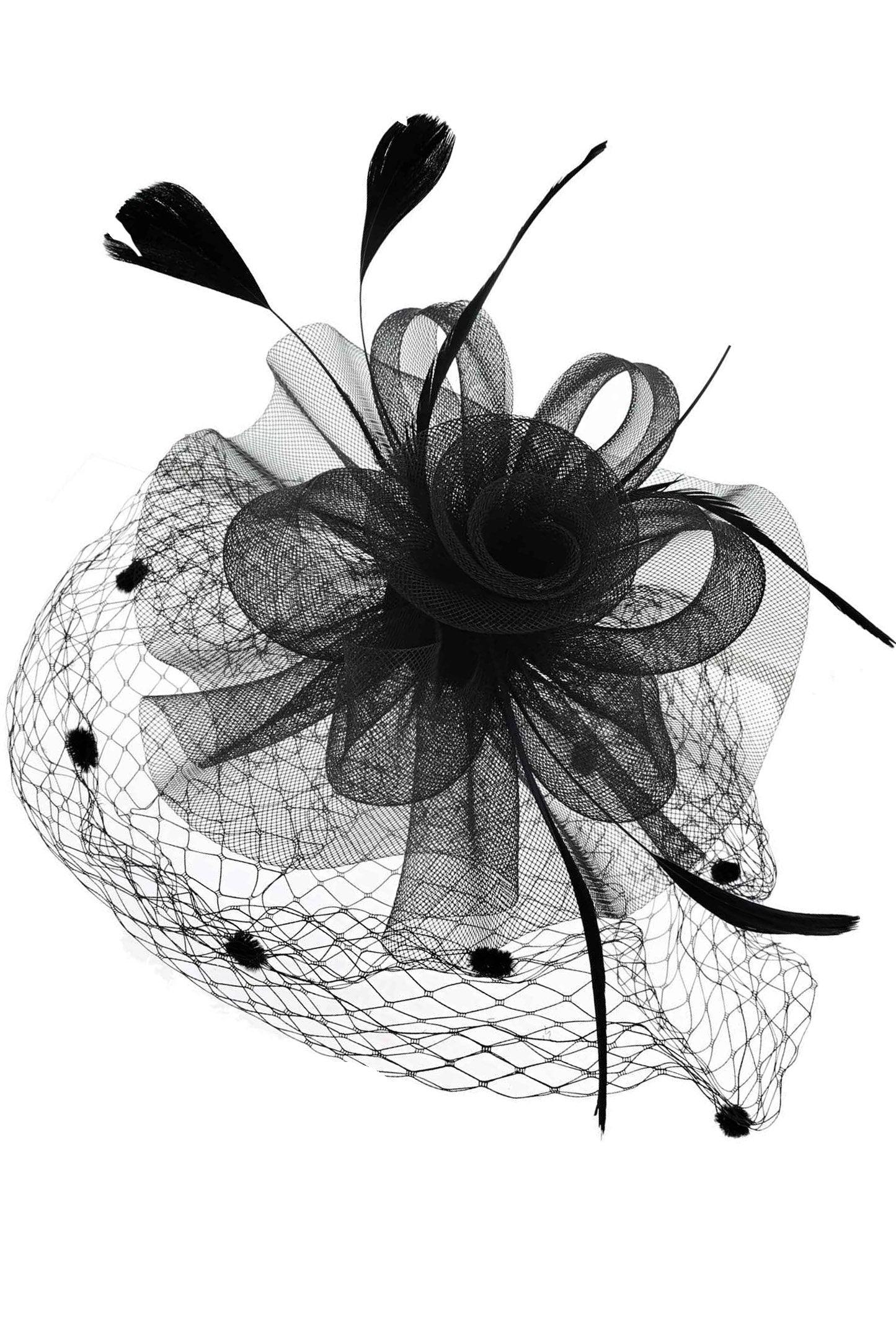 Blair Flower w/ Dotted Netting Mesh Women's Fascinator | Black