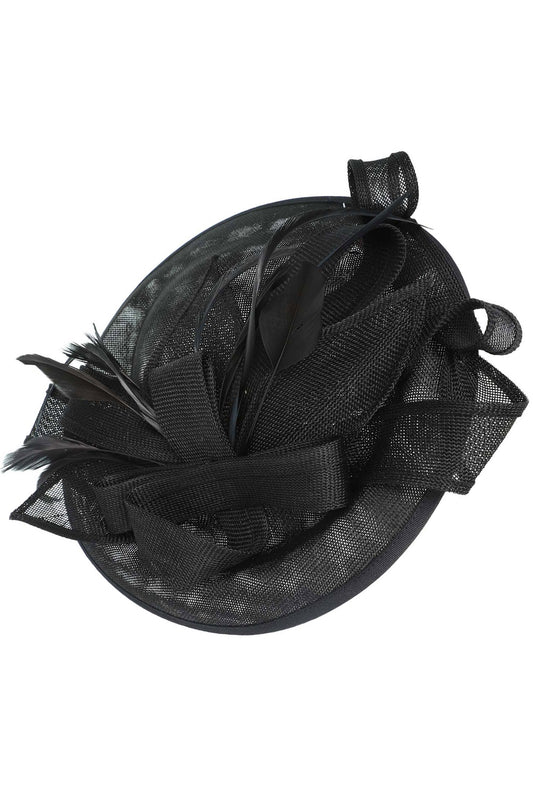 Elizabeth 3-Piece Ribbon Flax Fabric Fascinator Headband | Black