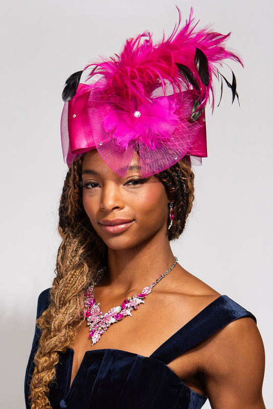 Kendall Large Bow Netted Mesh Fascinator Headband | Fuchsia