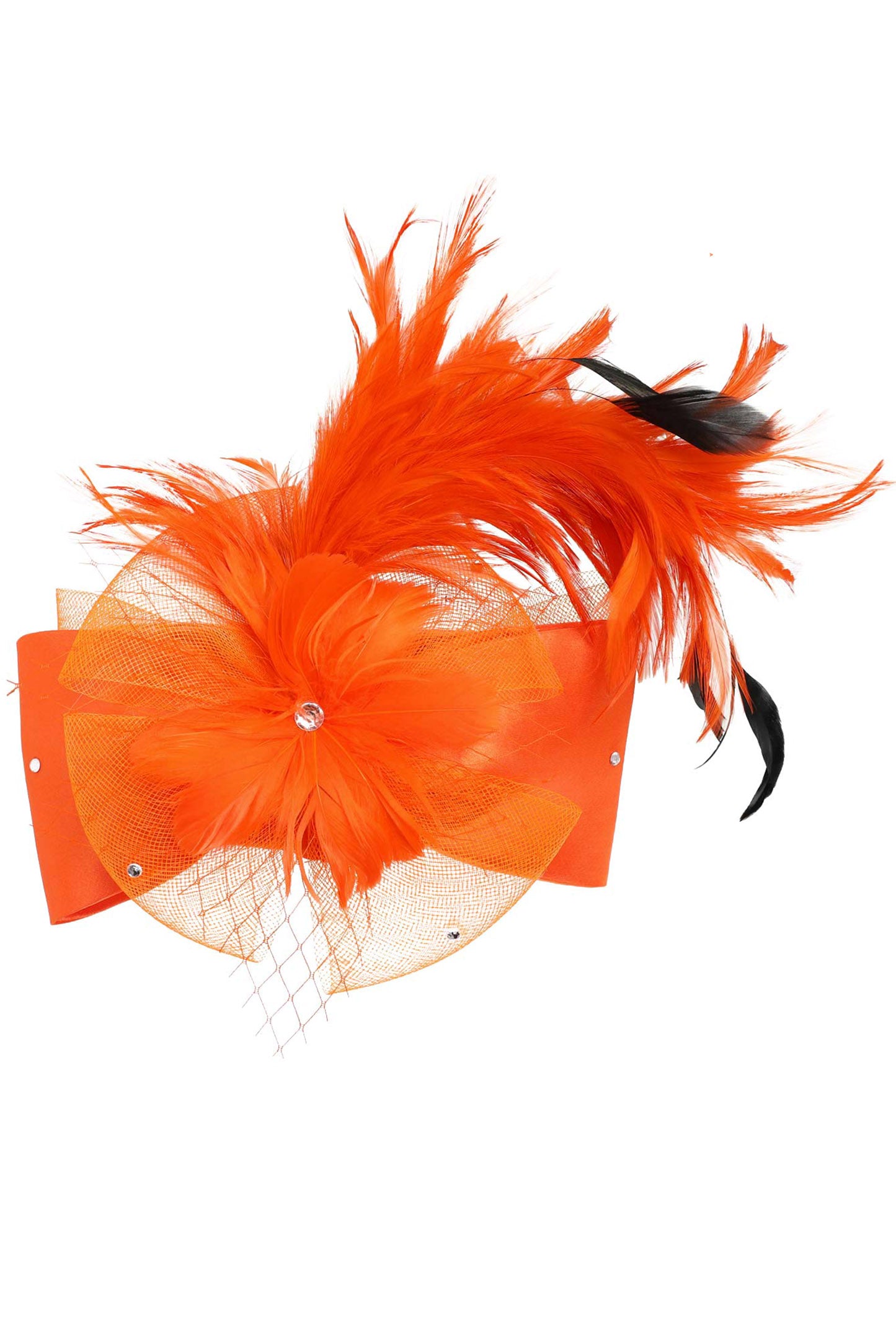Kendall Large Bow Netted Mesh Fascinator Headband | Orange