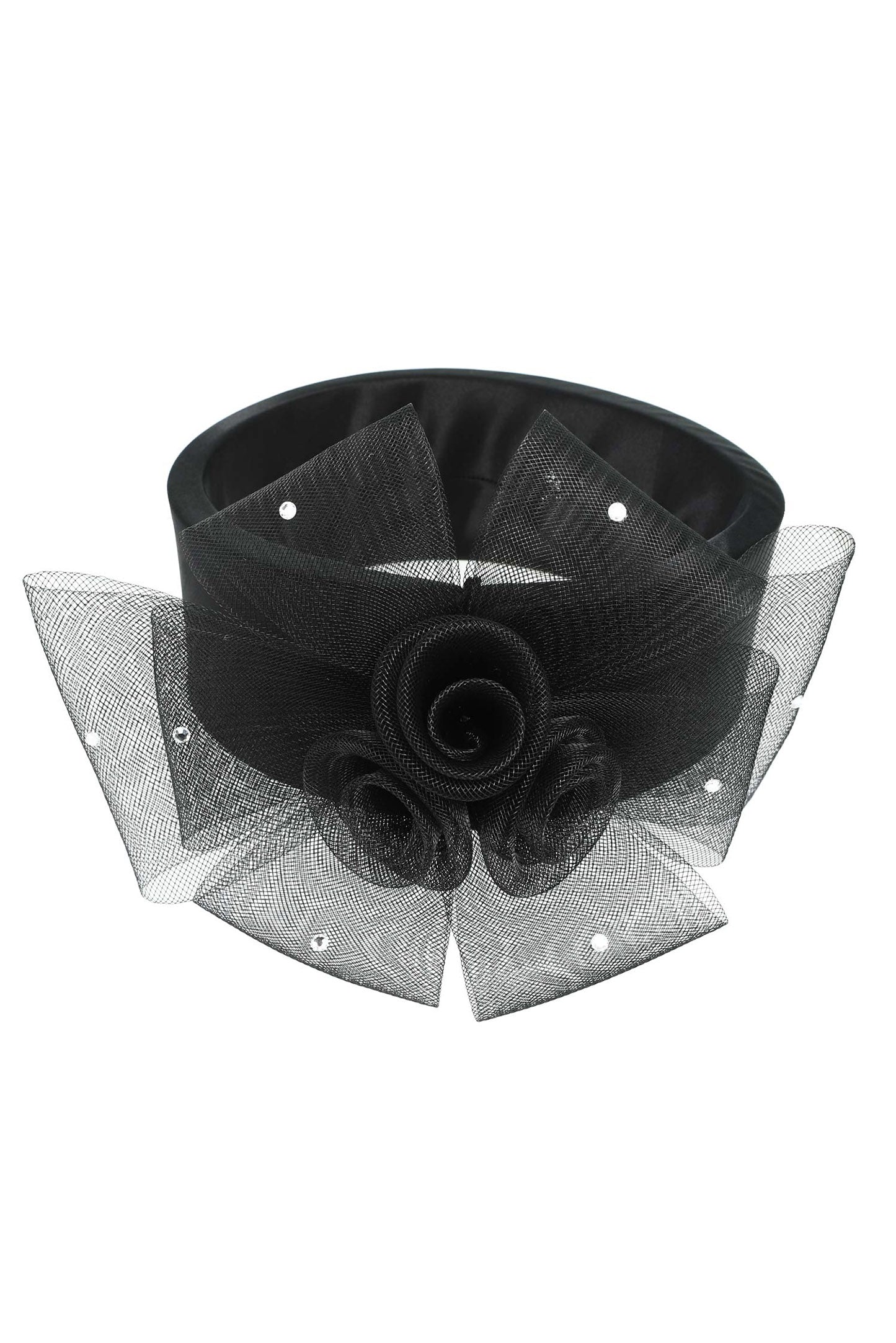 Nicole Floral Mesh Jeweled Fascinator Headband | Black