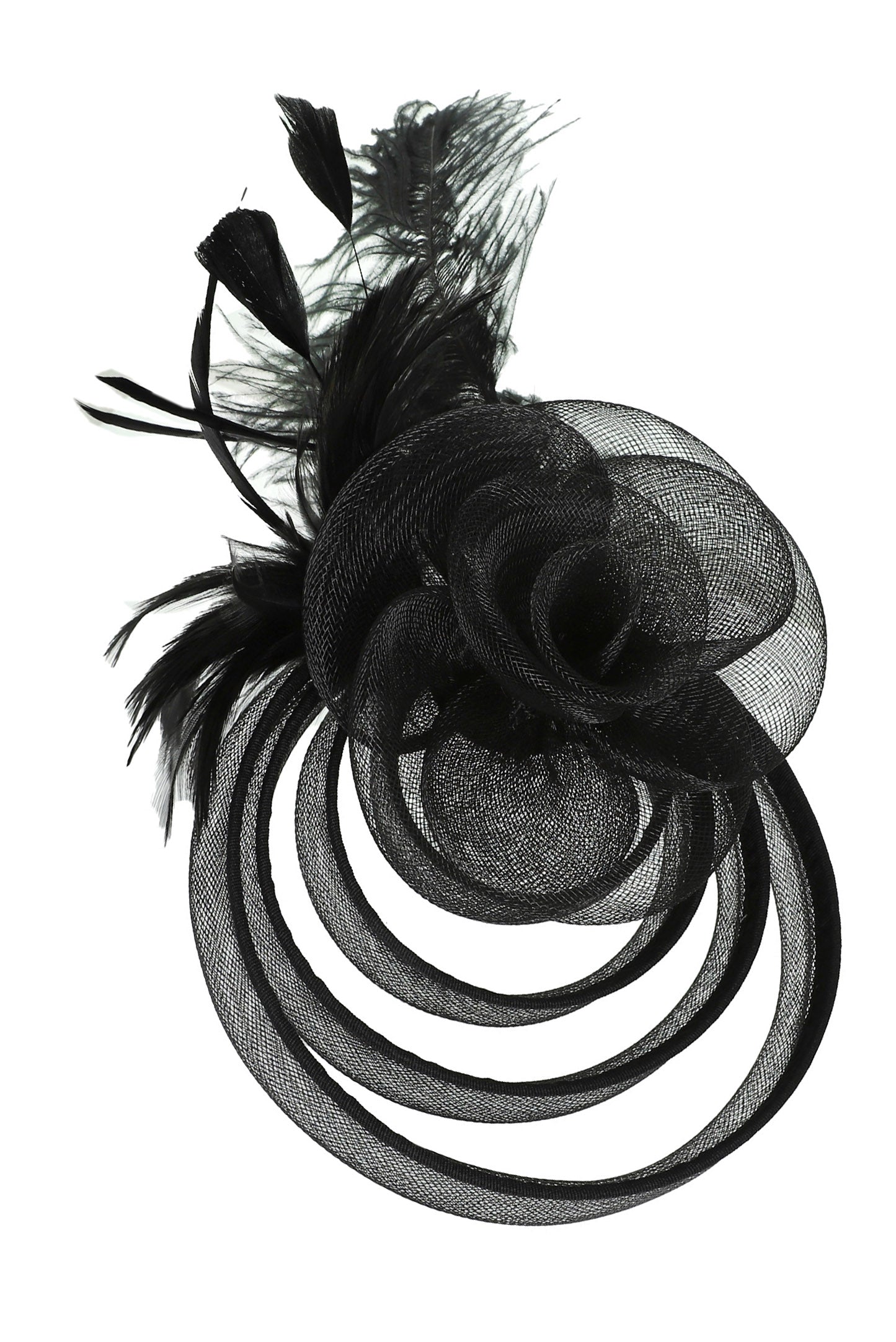 Chloe Floral Feathered Mesh Fascinator with Headband | Black