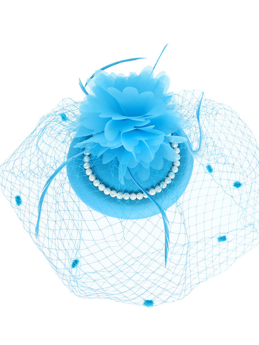 Kristy Floral Feathered Jeweled Fascinator | Aqua