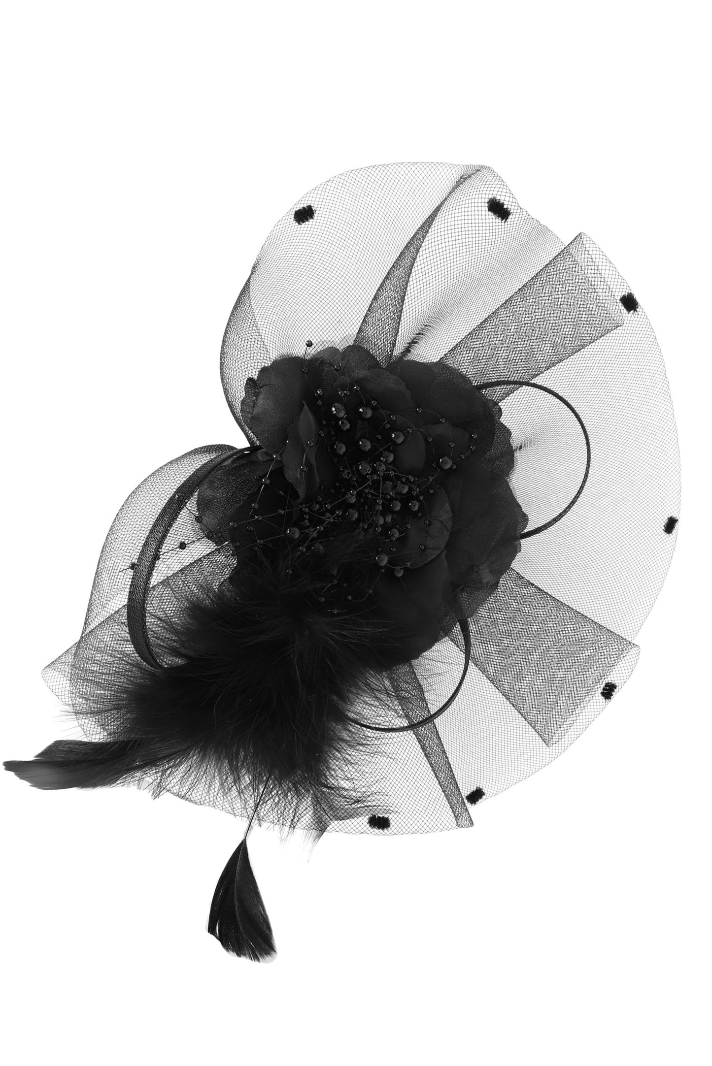 Scarlett Floral Feathered Loopy Bow Organza Fascinator | Black