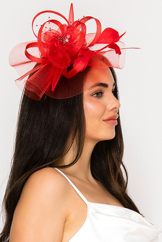 Josephine Floral Feathered Mesh Fascinator with Crystal Accents