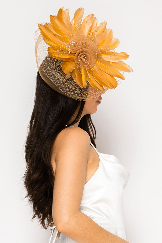 Eden Feathered Rose Bloom Mesh Fascinator with Clip and Headband