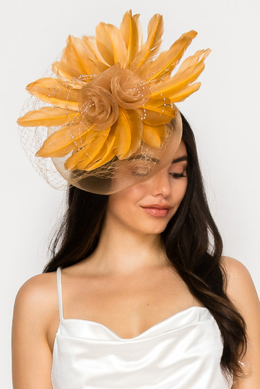 Eden Feathered Rose Bloom Mesh Fascinator with Clip and Headband