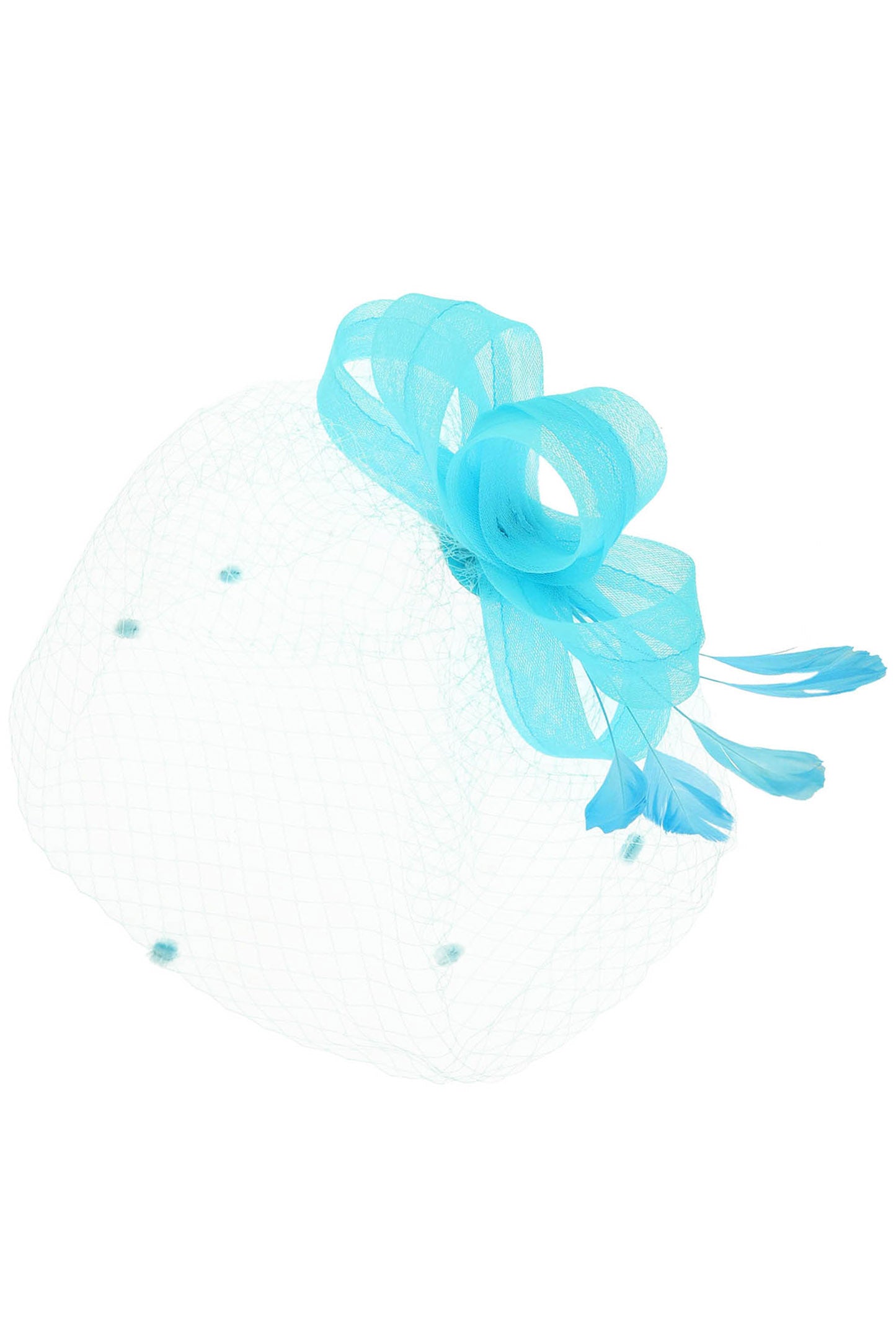 Caroline Fashion Fascinator with Mesh and Feather Clip | Aqua
