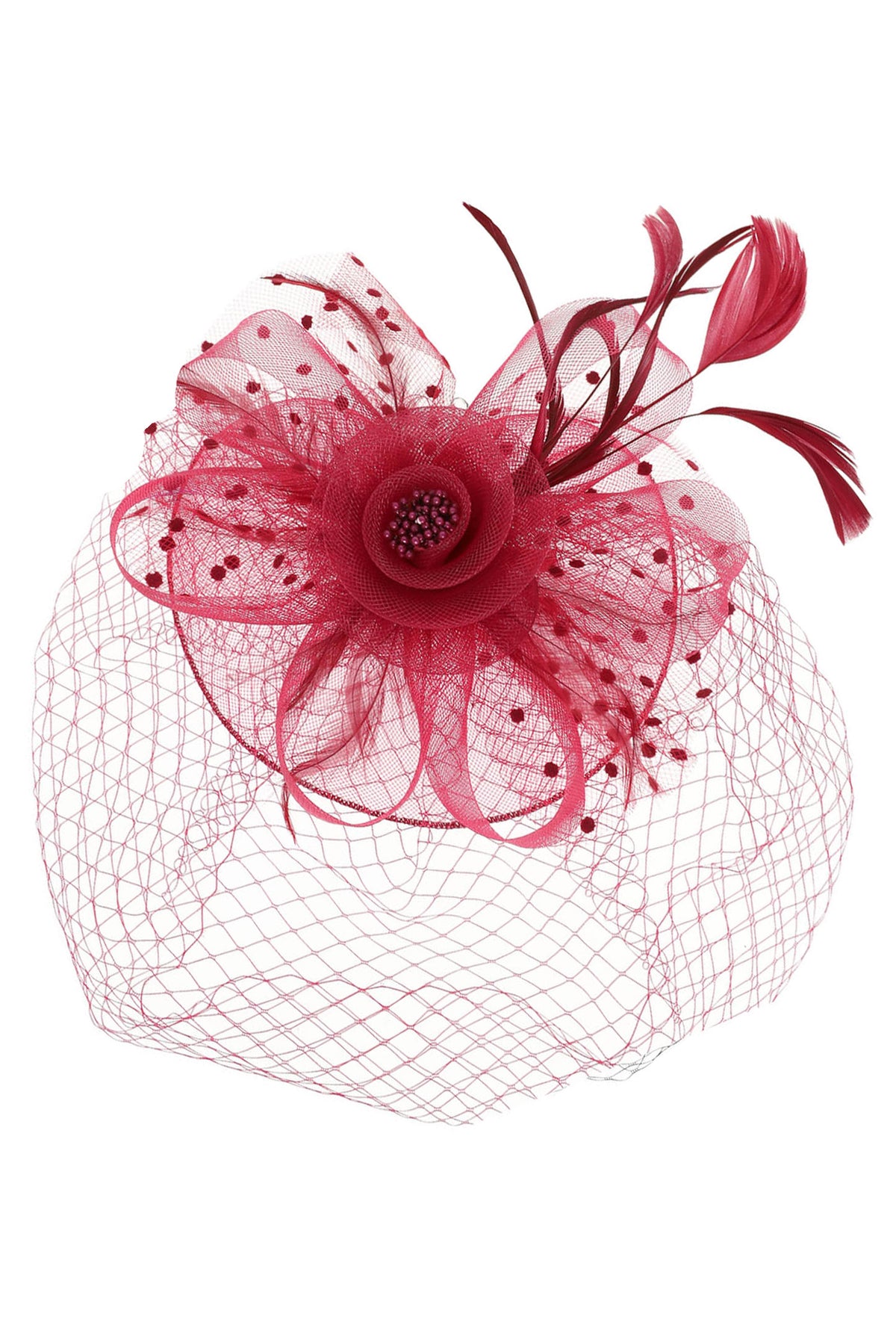 Vivian Fashion Fascinator with Feather Hair Clip | Burgundy