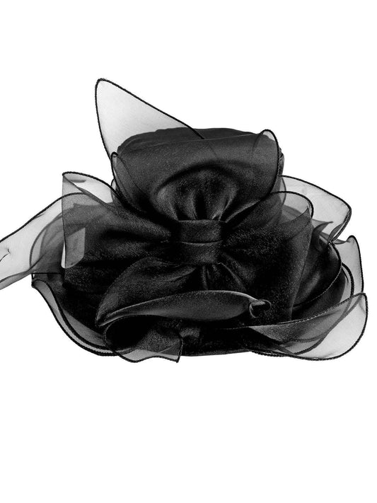Magnolia Big Floppy Organza Bow Medium Brim Hat | Black