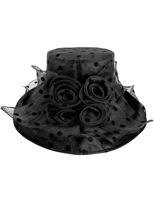 Clara Polka Dot Floral Organza Hat | Black