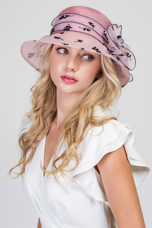 Isabel Floral Organza Down Brim Cloche Braid Hat