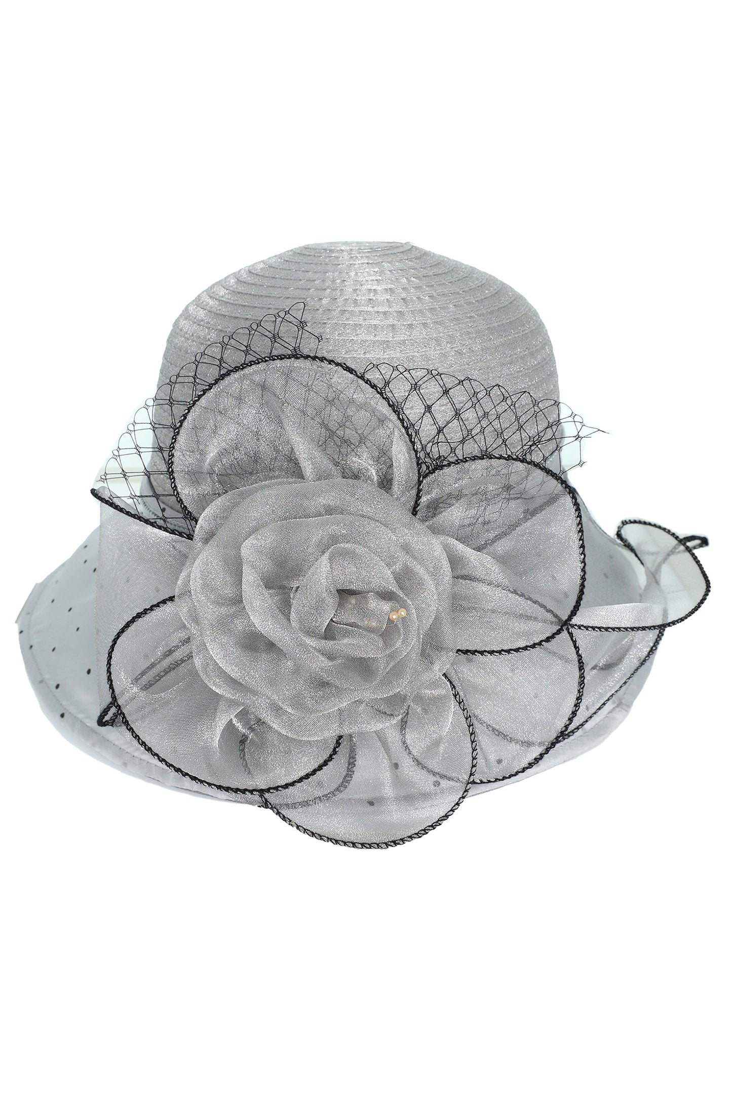 Kylie Floral Down Brim Polka Print Organza Hat | Gray