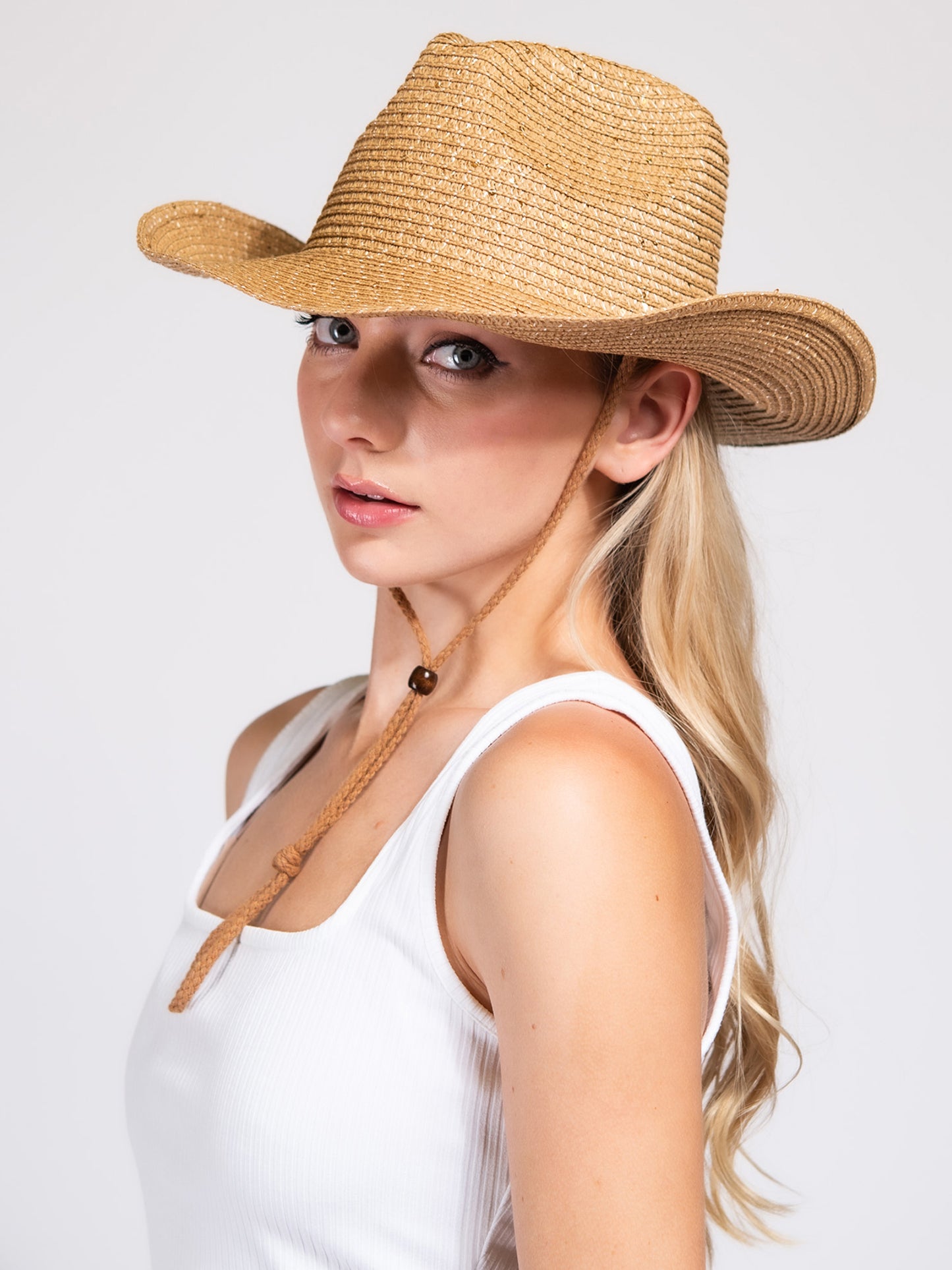Genevieve Fashion Sequin Wide Brim Straw Woven Cowboy Hat