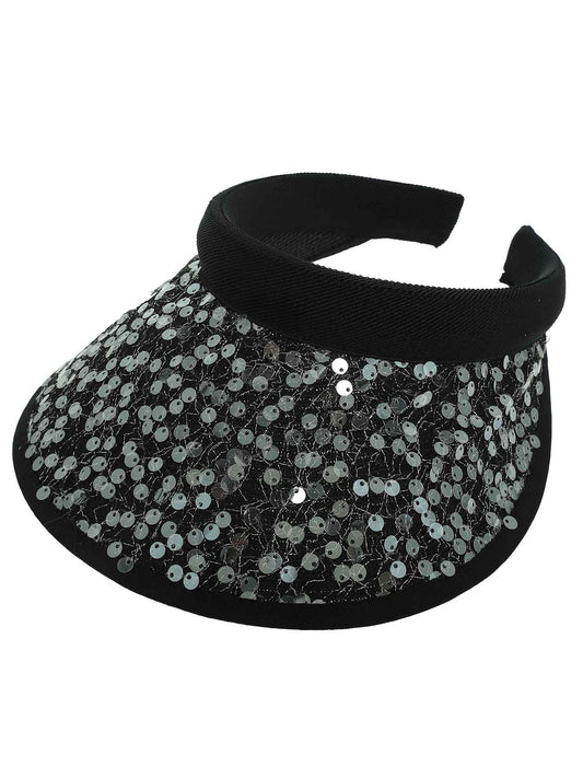 Quinn Paper Braid Decorative Sequin Sun Visor Hat | Black