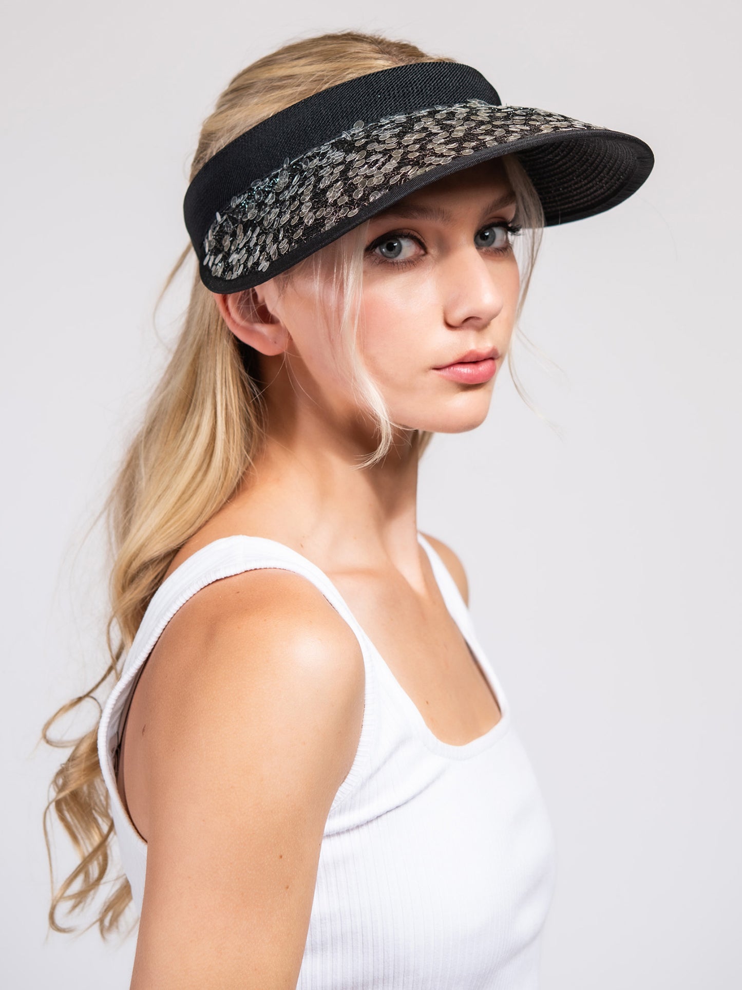 Quinn Paper Braid Decorative Sequin Sun Visor Hat