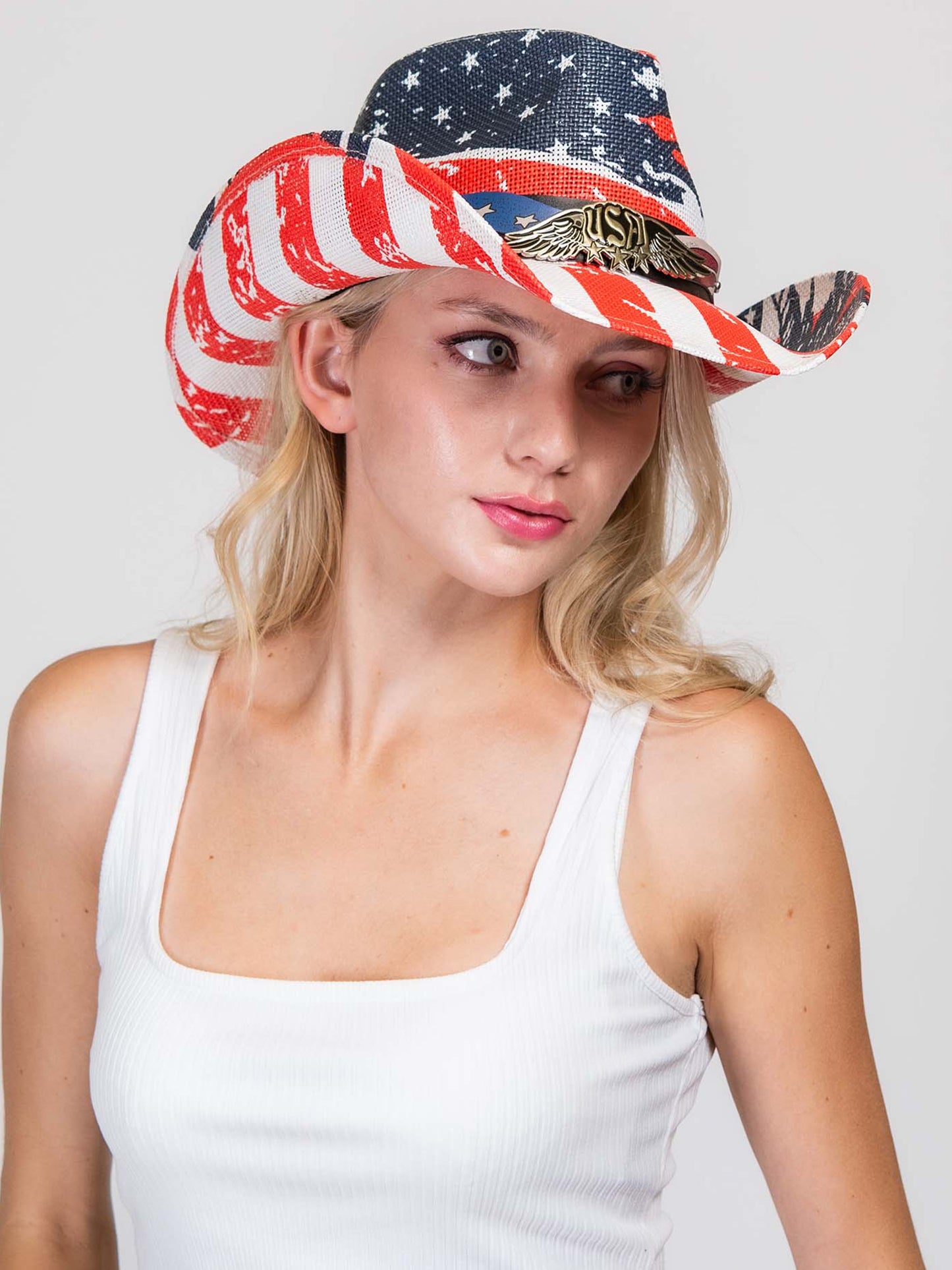 Aspen Patriotic Western USA Flag Paper Braid Cowboy Hat