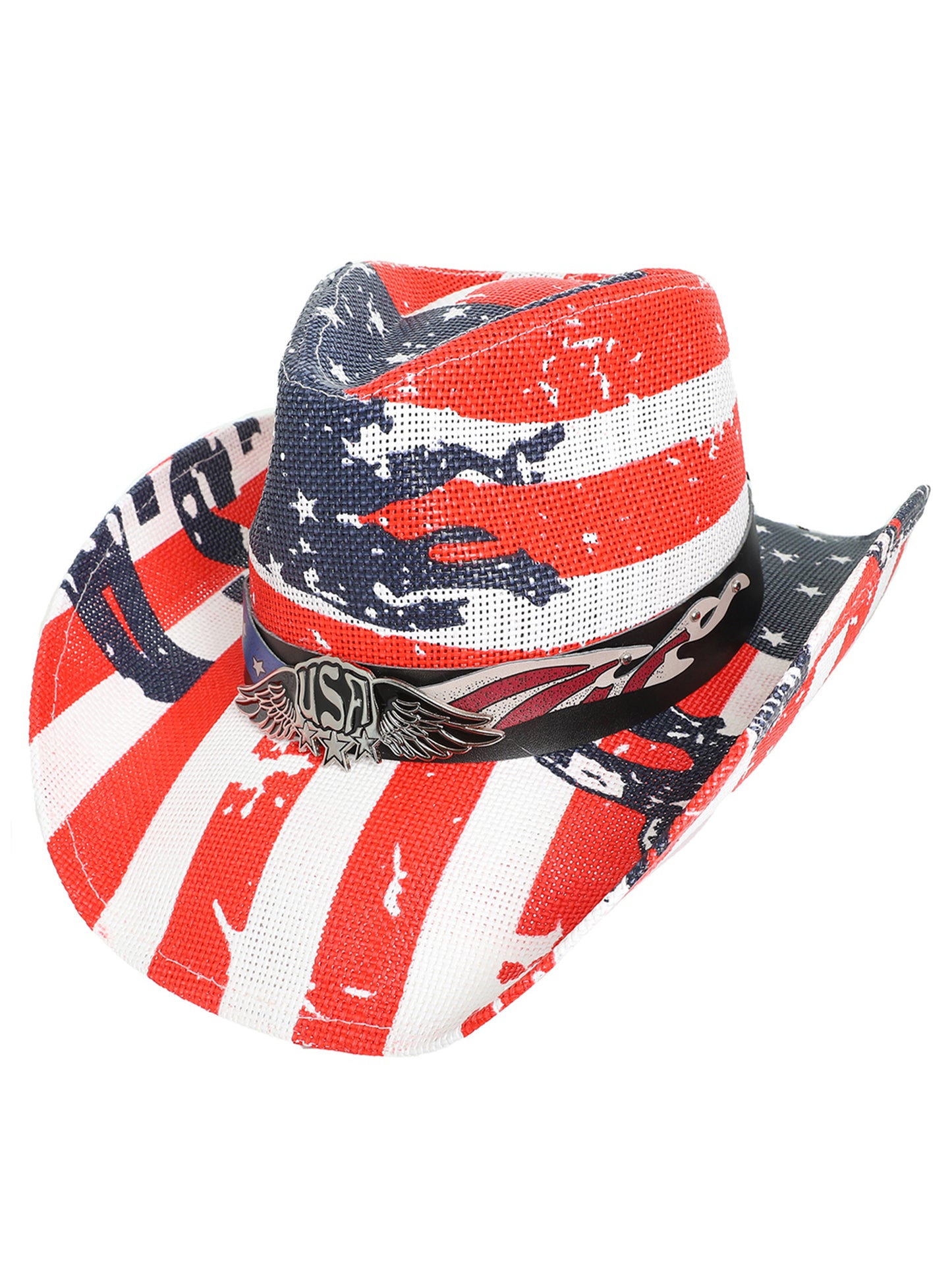Aspen Patriotic Western USA Flag Paper Braid Cowboy Hat