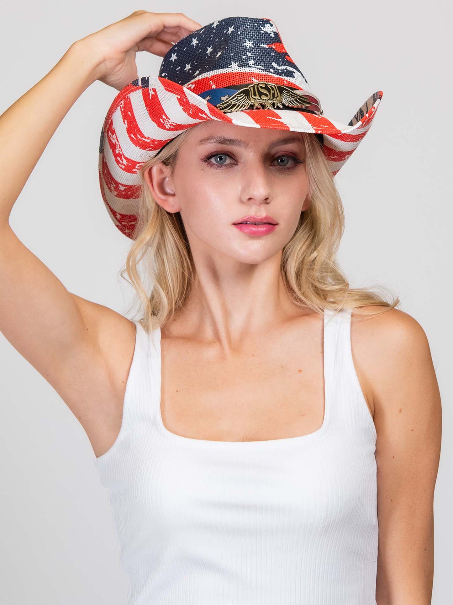 Aspen Patriotic Western USA Flag Paper Braid Cowboy Hat