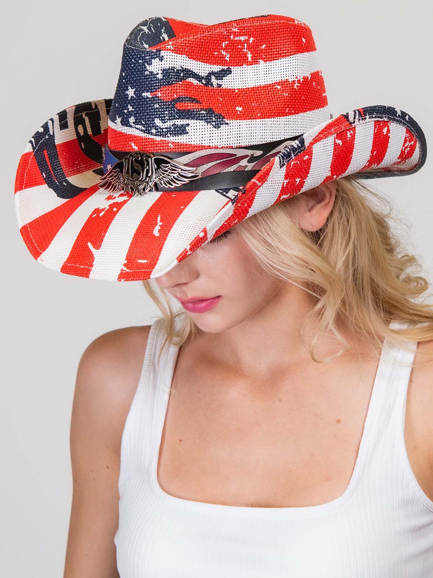 Aspen Patriotic Western USA Flag Paper Braid Cowboy Hat