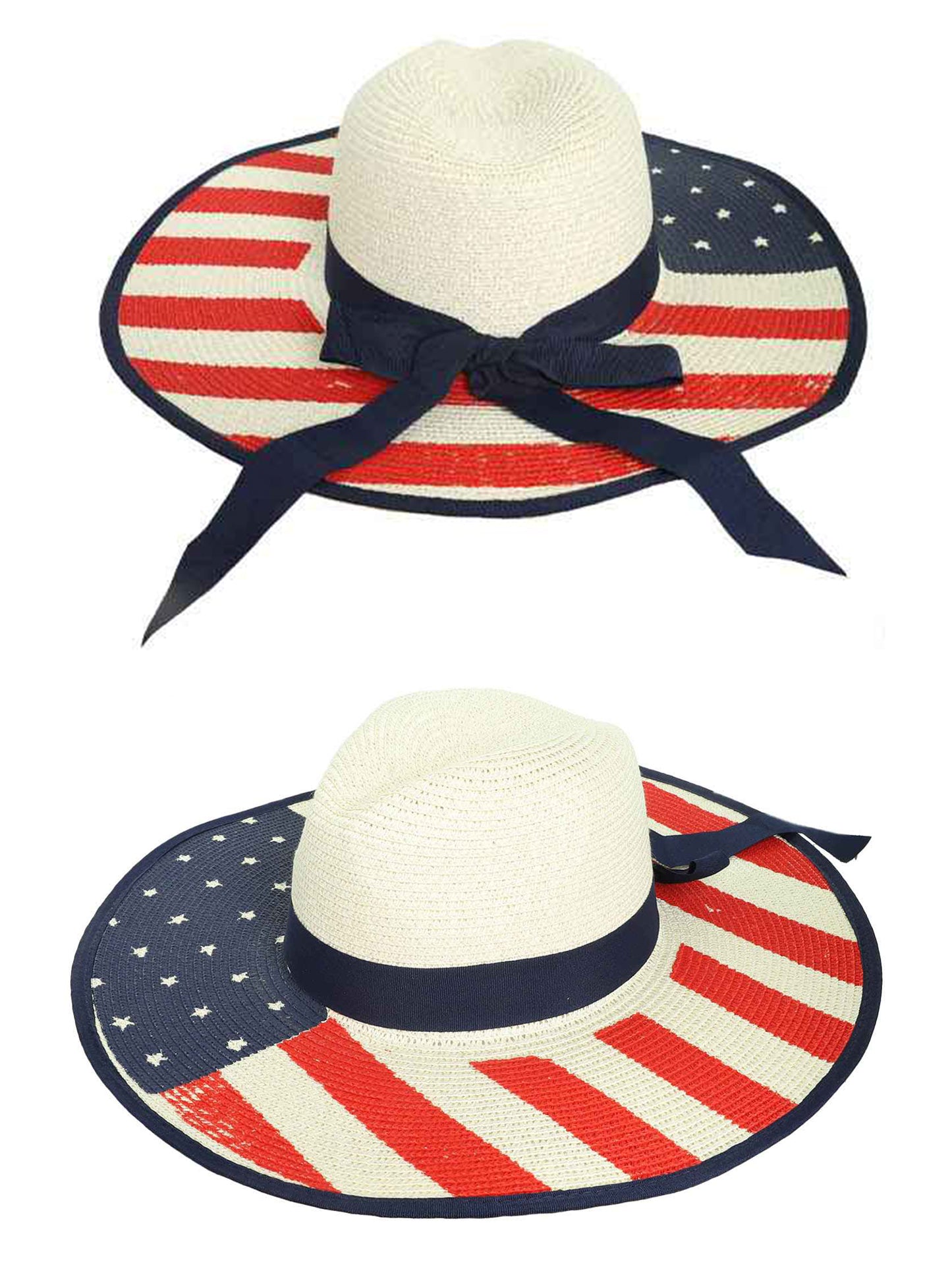 Angela Floppy Oversized Wide Brim American Flag Print Straw Sun Hat