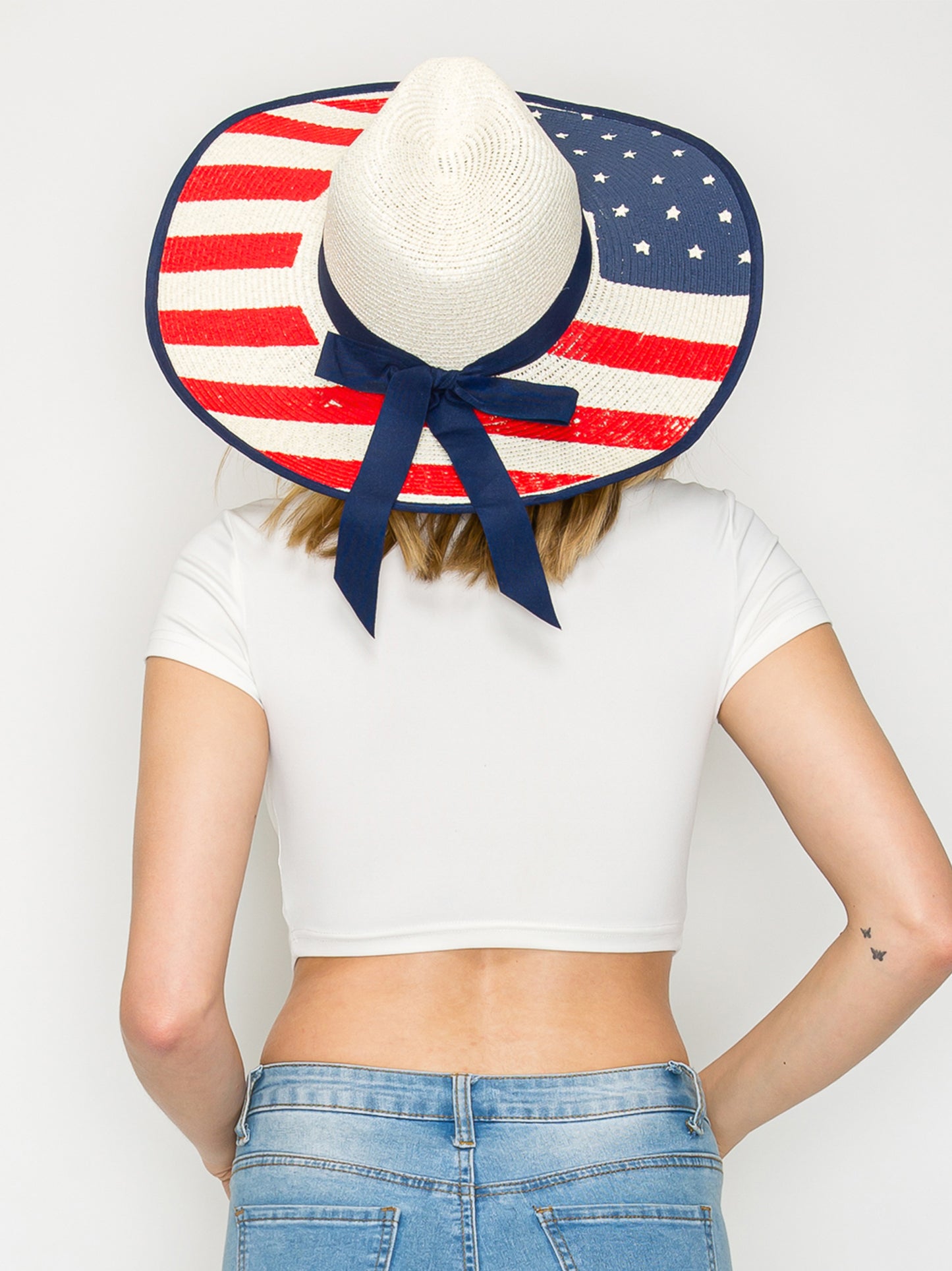 Angela Floppy Oversized Wide Brim American Flag Print Straw Sun Hat