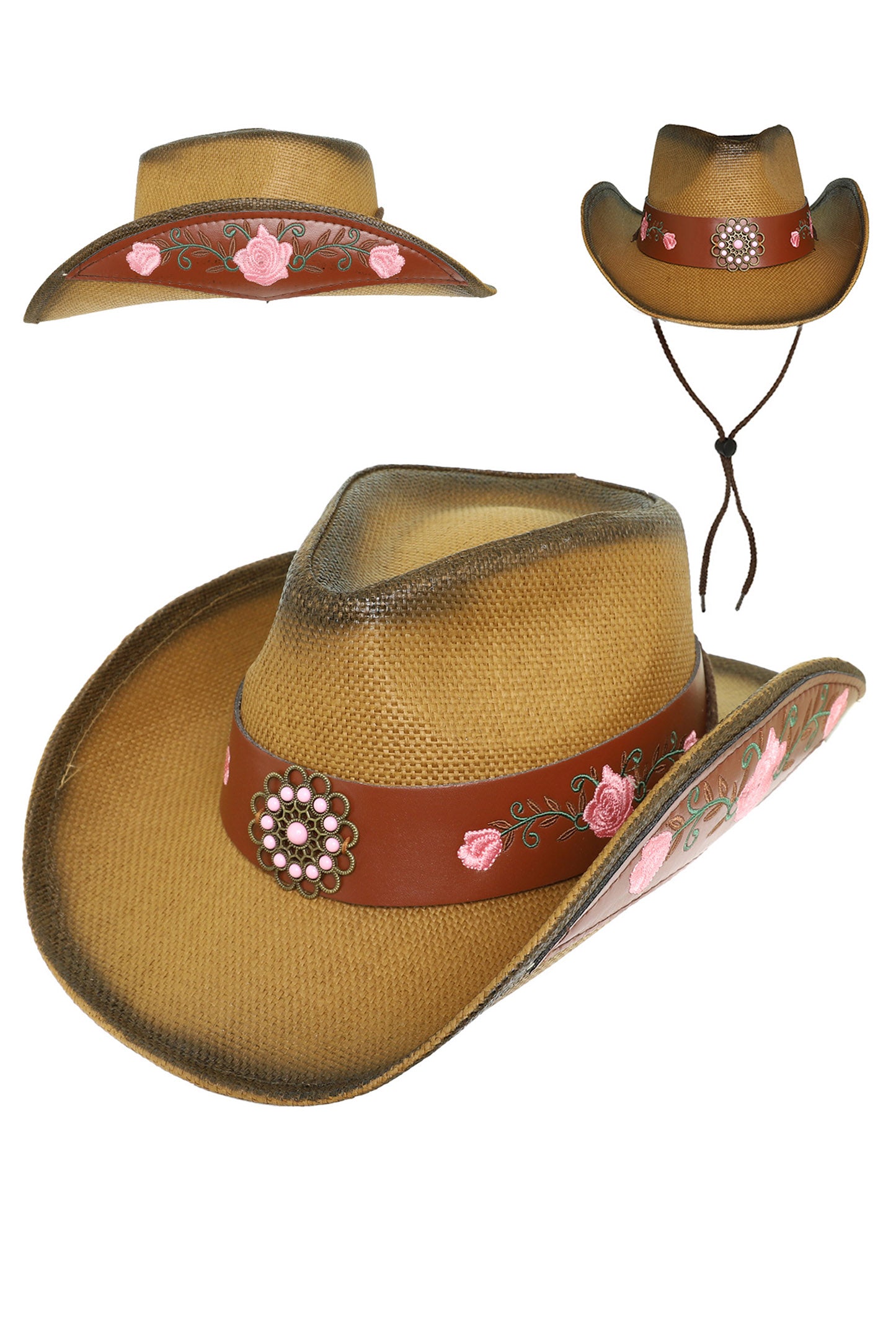 Camilla Fashion Western Floral Straw Woven Cowboy Hat
