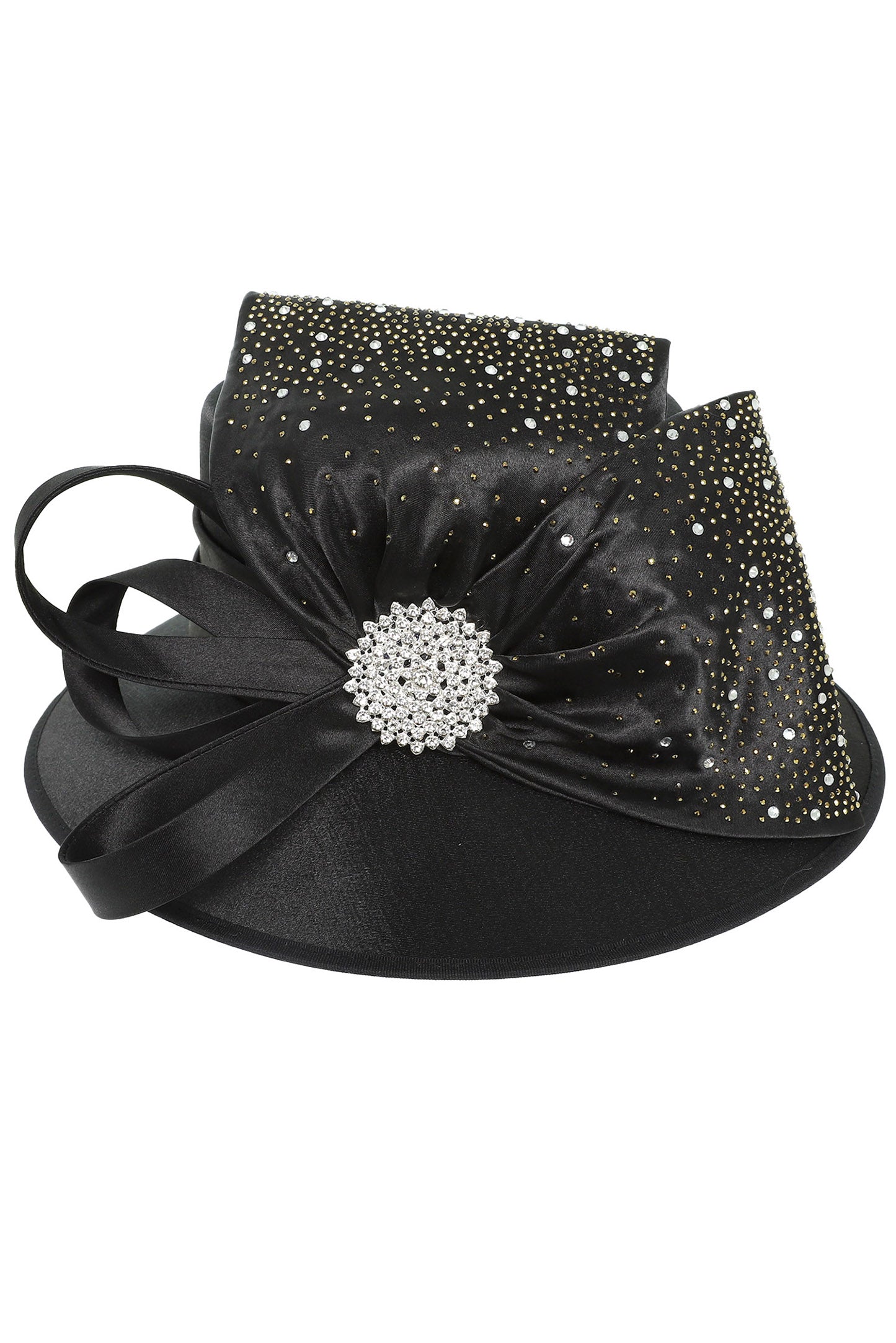 Violet Luxurious Crystal Rhinestone Embellished Satin Braid Hat | Black