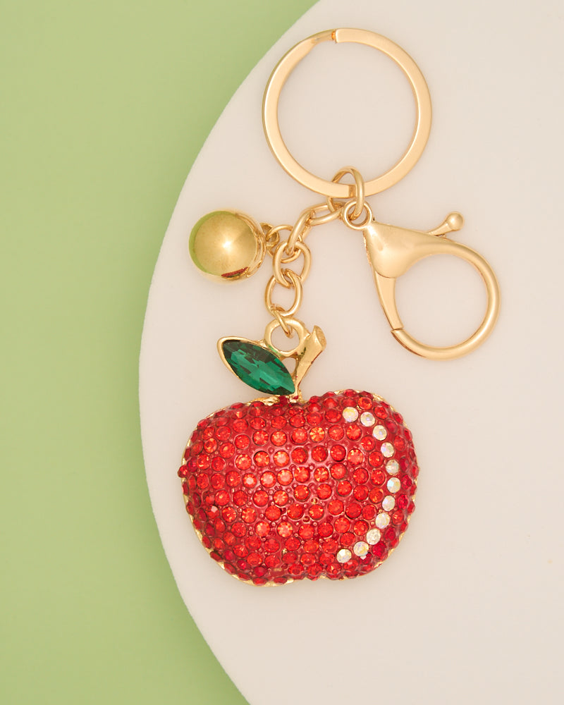 Danielle Red Crystal Rhinestone Apple Keychain | Red