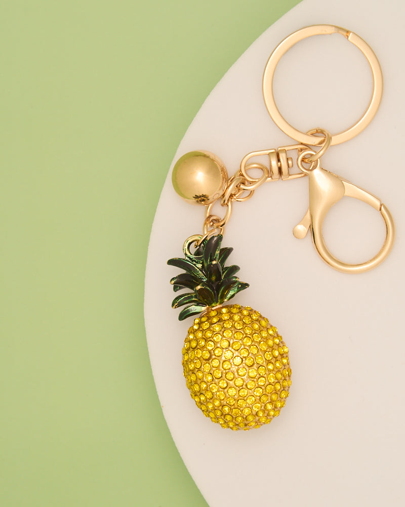 Paisley Yellow Crystal Rhinestone Pineapple Keychain