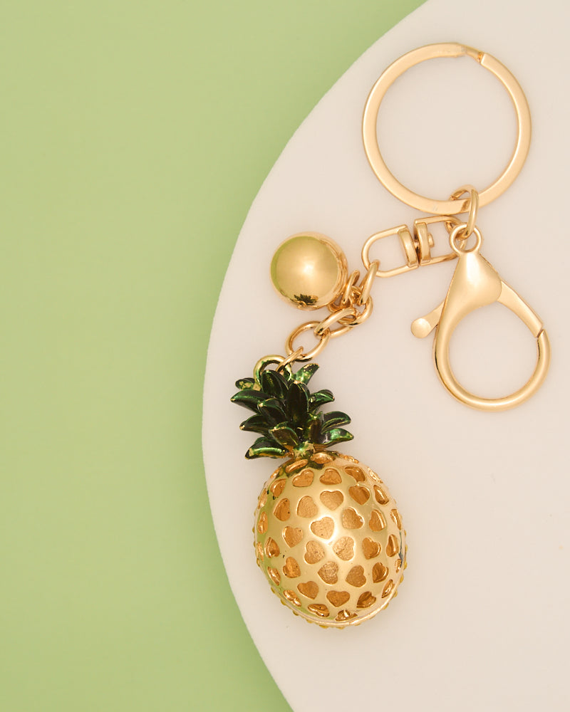 Paisley Yellow Crystal Rhinestone Pineapple Keychain