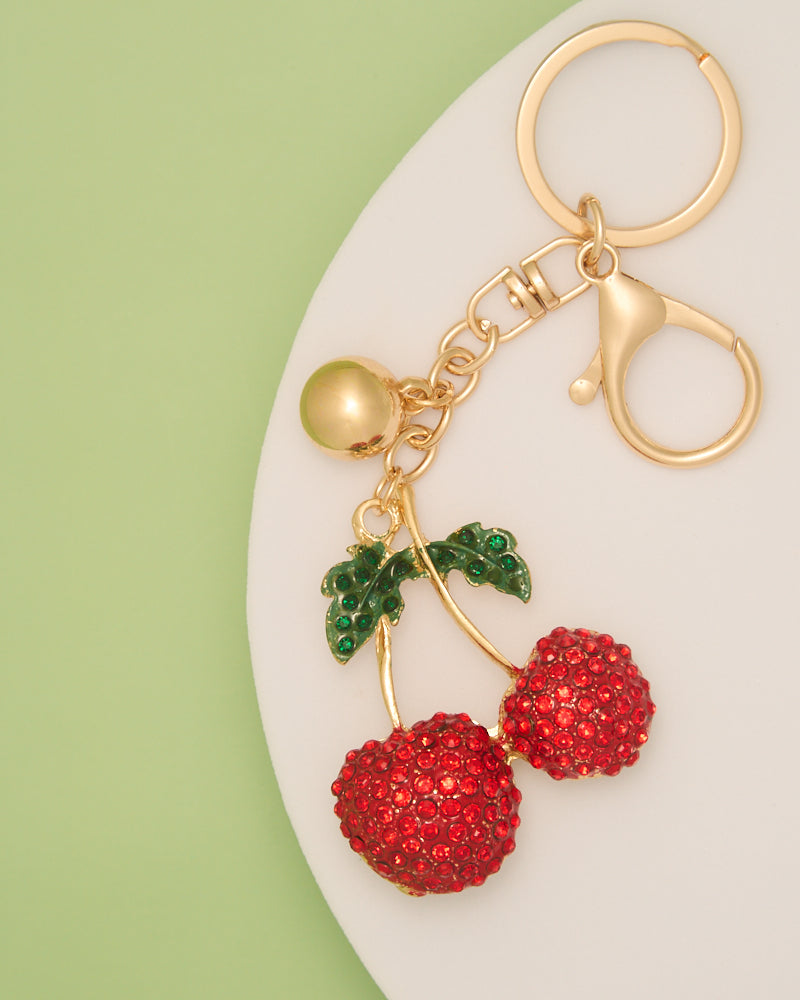 Liliana Red Crystal Rhinestone Cherry Keychain